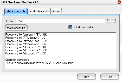 files intergrity checker for Windows based on the time proven MD5 algorithms